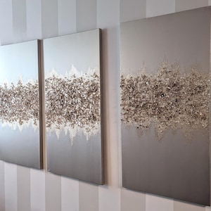 Huge Champagne Glitter Glass 3 Set Paintings, Glitter Painting, Crushed Glass Art, Sparkly Bling Champagne Decor, Gold Glam Hanging
