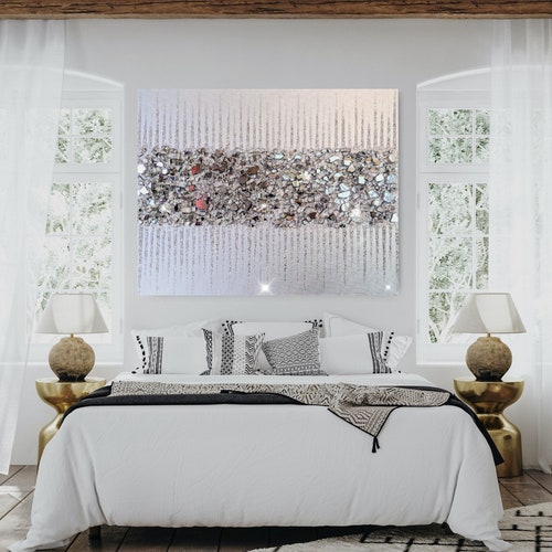 Silver Glitter Abstract Modern Art Wall Hanging Etsy