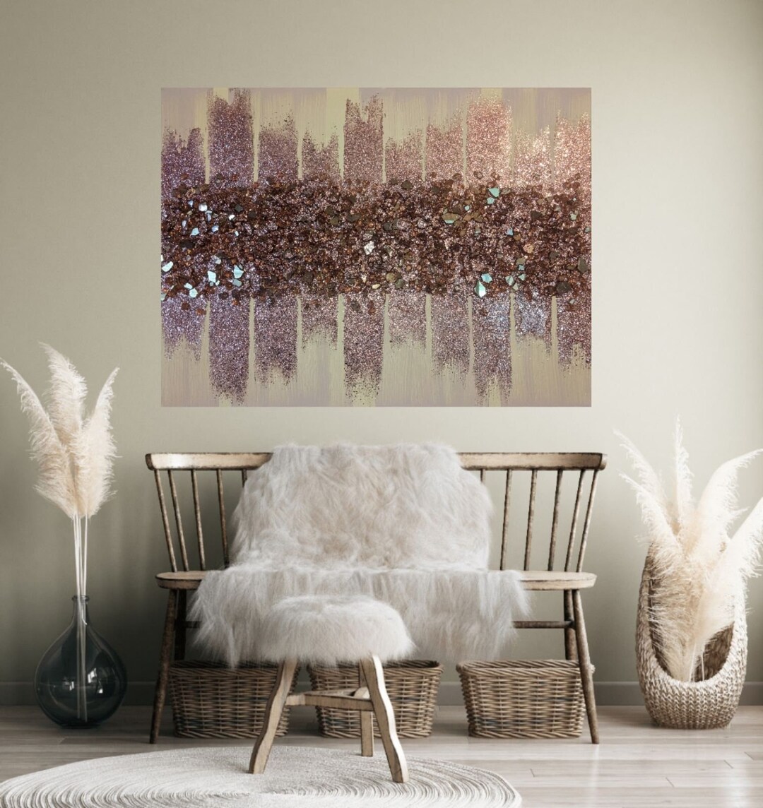 Rose Gold Glam Glitter & Glass Wall Art Glass Wall Art Rose Etsy