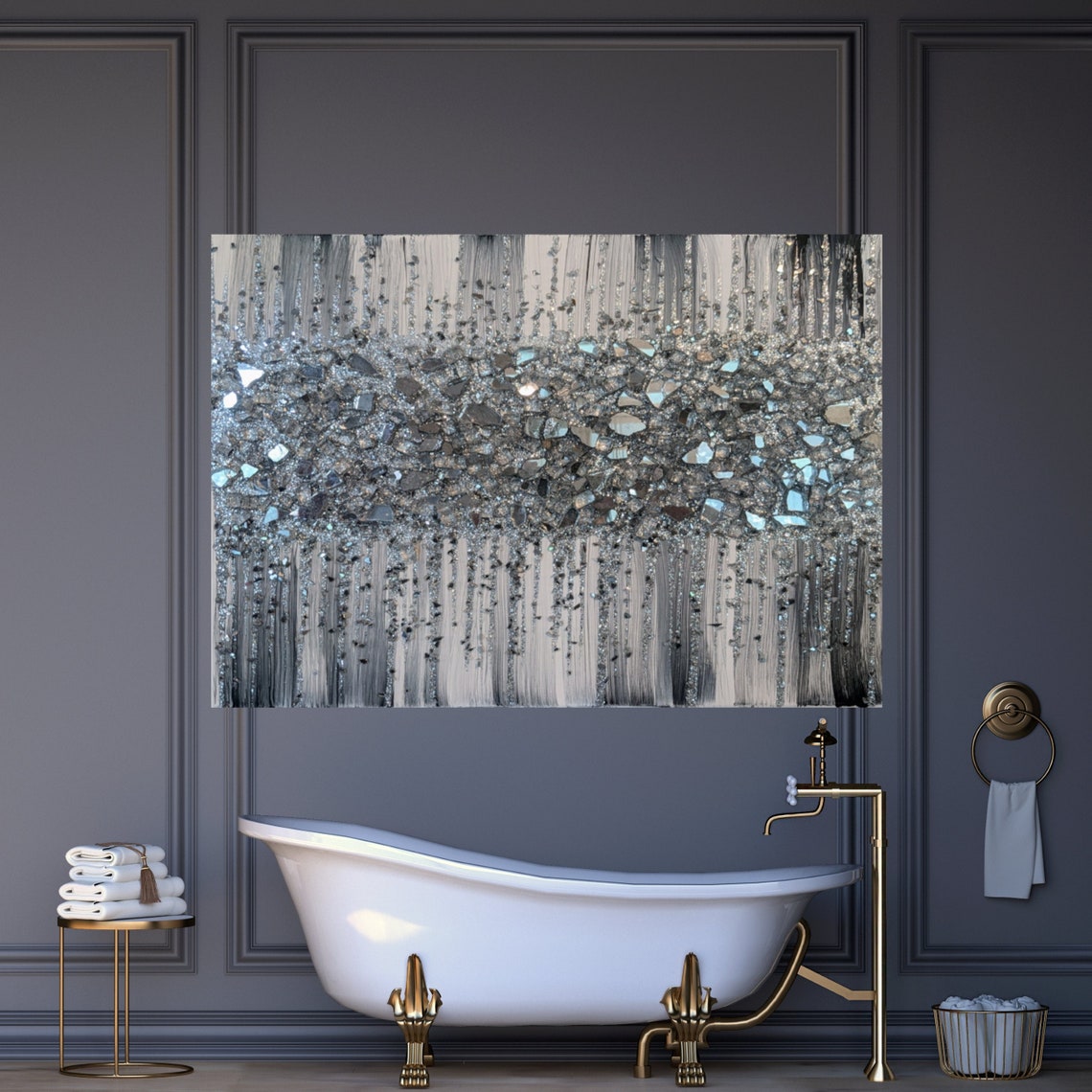 Classy Black & White Glitter Glass Wall Art Glass Wall Art Etsy