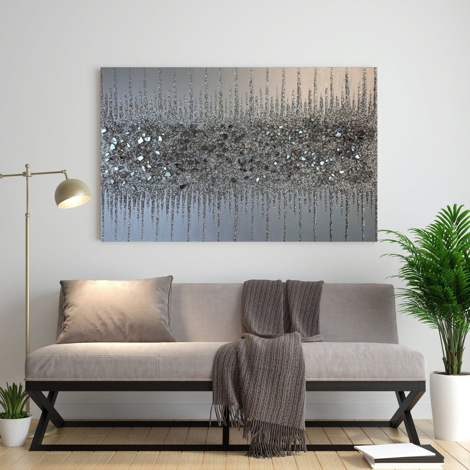 Glitter Wall Art Silver Glitter Glass Painting Glitter Etsy