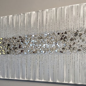 Glitter Wall Art Silver Abstract Painting, Sparkling Modern Silver Glitter Glass Art, Shiny Home Decor Canvas