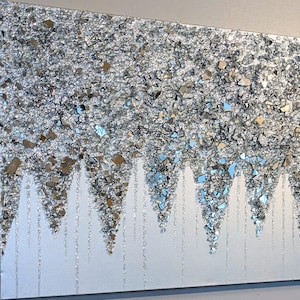 Silver Glam Glitter Wall Art, Silver Glitter Glass Painting, Glitter Painting, Glitter Art,  Silver Glitter Art, Silver Abstract Painting