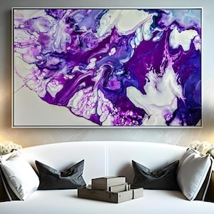 Lebendige abstrakte Leinwand Kunst - Purple Swirls, modernes Wohndekor, Wandkunst, Geschenk für Kunstliebhaber, Boho Dekor, großes Schlafzimmer aufhängend