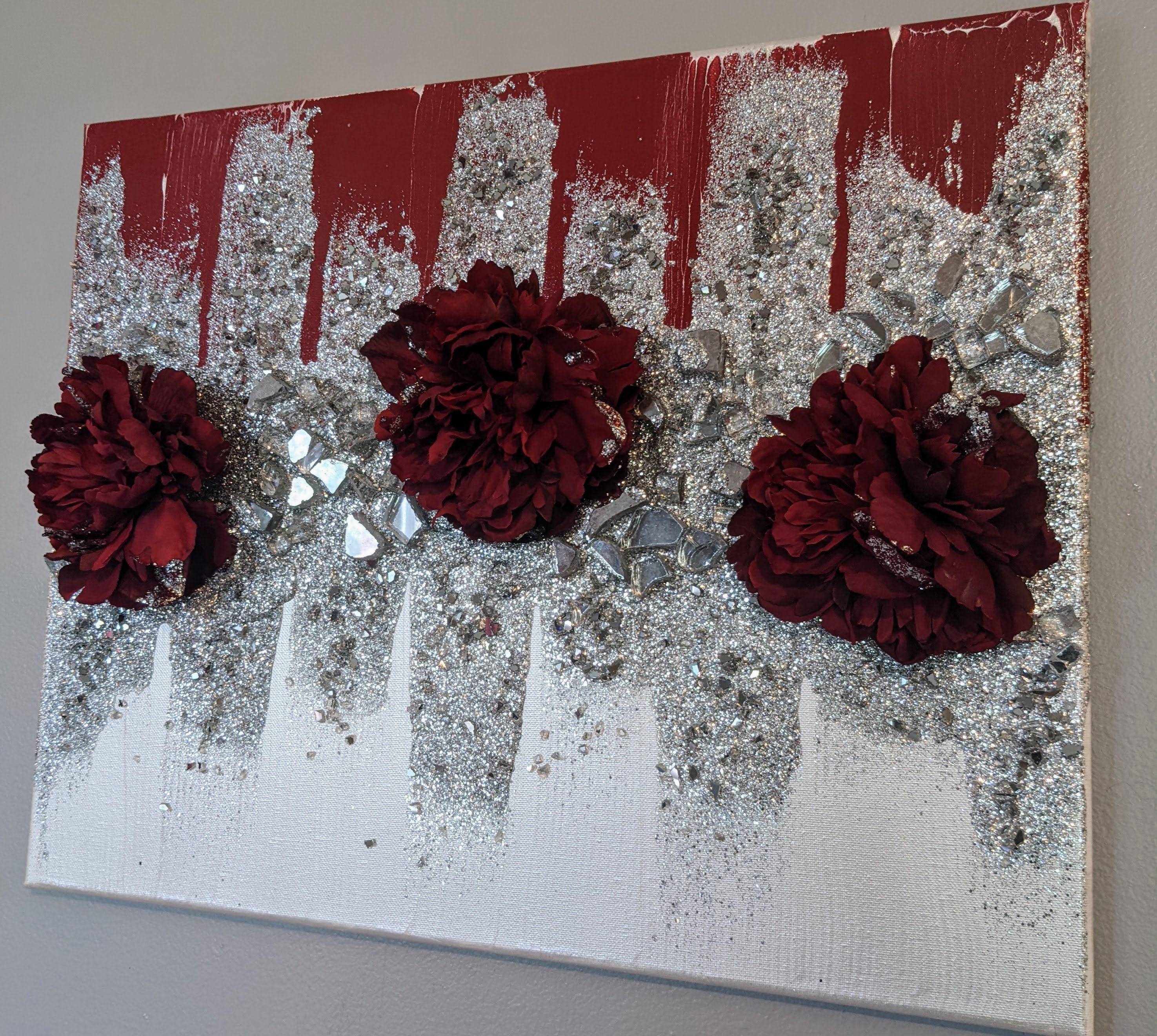 Red Peonies Glam Wall Art, Flower Art, Red Glitter Glass Painting, Red ...