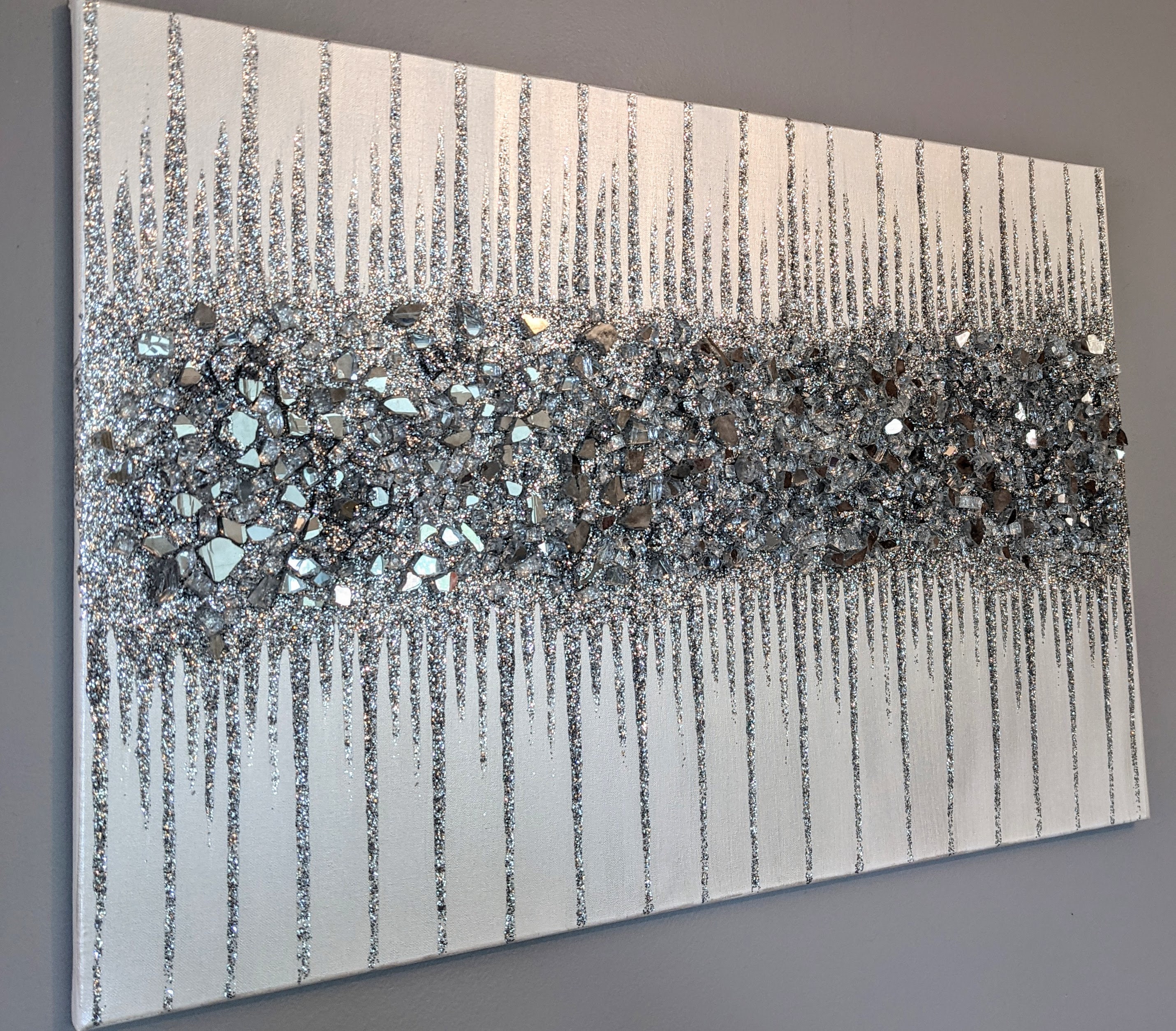 Glitter Painting Glitter Art White Silver Glitter Glass Etsy