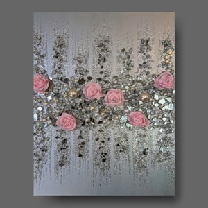 Glamour Wallpaper Floral Flower Rose Pink Grey Lilac Blush Silver