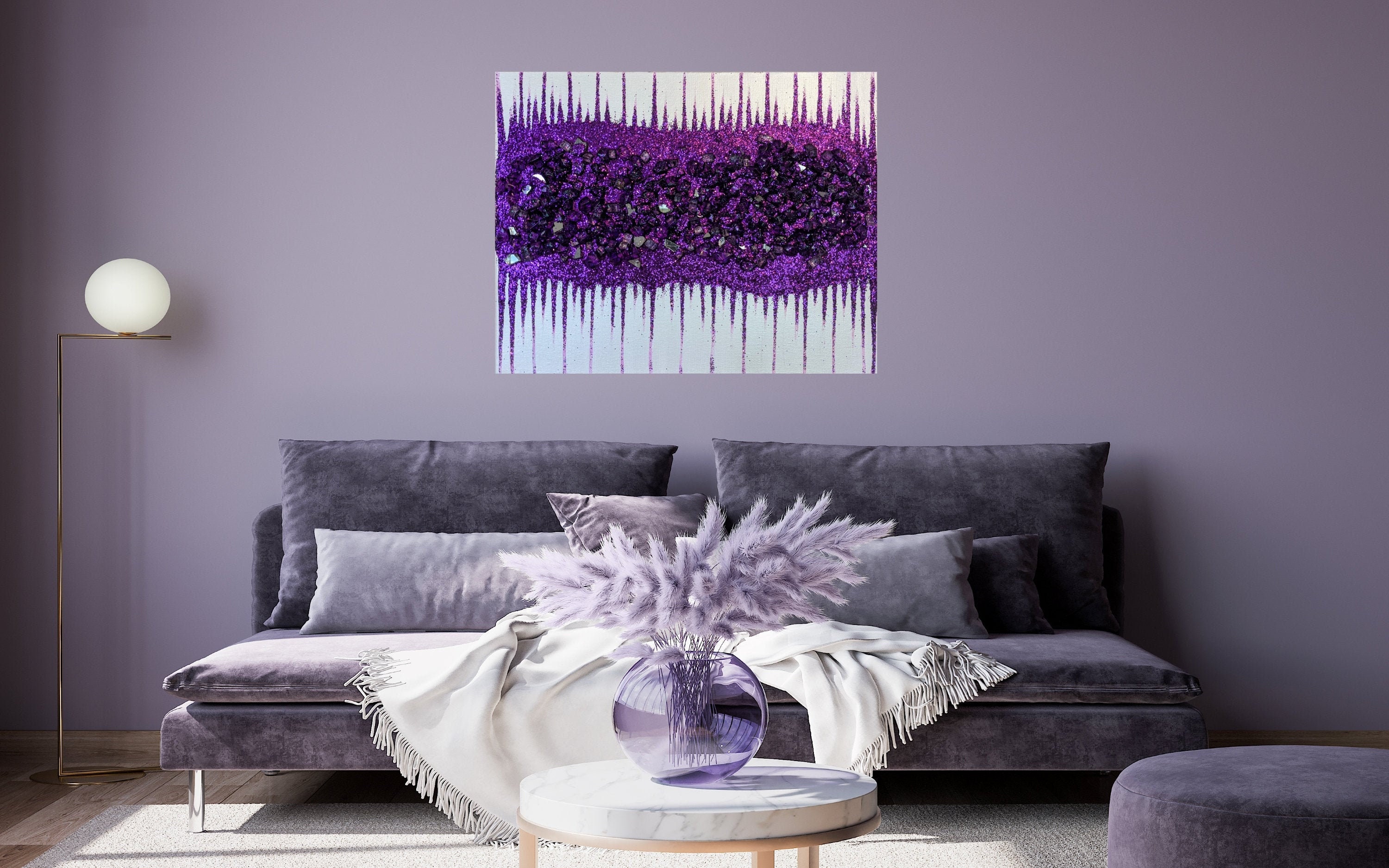 Glitter Wall Art Purple Glitter Glass Painting Purple Etsy