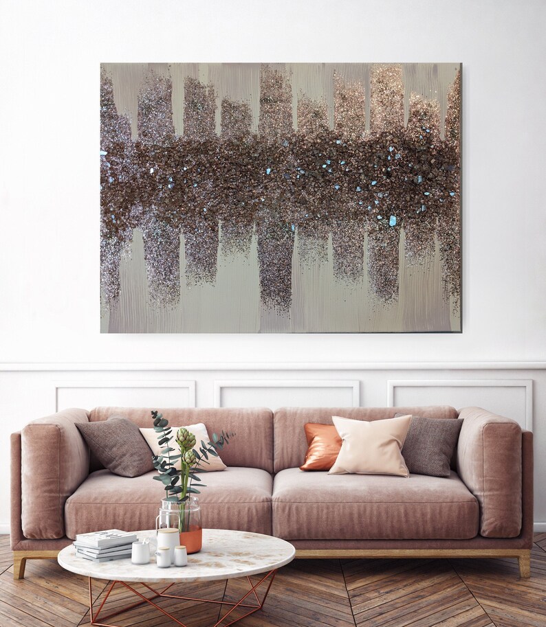 Rose Gold Glam Glitter & Glass Wall Art Glass Wall Art Rose Etsy