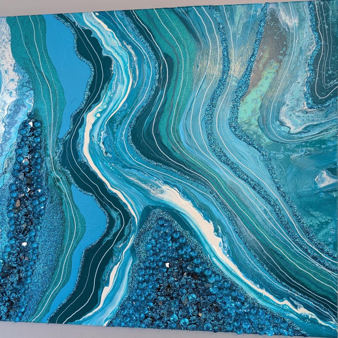 Turquoise Geode Painting, Geode Wall Art, Geode Decor, Turquoise Geode ...