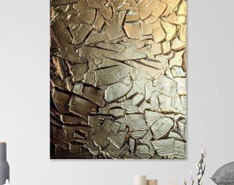 Abstract Painting Metallic Gold Textured Wall Art, Minimalist Texture Art Canvas, Modern Home Decor