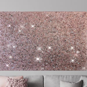 Arte de pared minimalista en vidrio glamuroso y brillo rosa puro, arte de vidrio brillante, arte de pared de vidrio triturado, arte de pared rosa, decoración rosa, arte de pared simple