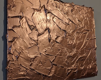 Copper Painting Textured Minimalist Art, Metallic Copper Wall Decor, Abstract Texture Painting for Modern Home & Office
