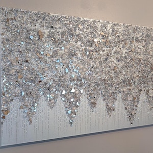 Stunning Silver Glam Glass Glitter Wall Art, Silver Glitter Glass Painting, Glitter Painting, Glitter Art,  Silver Glitter Art, Glitter Art