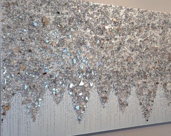 Stunning Silver Glam Glass Glitter Wall Art, Silver Glitter Glass Painting, Glitter Painting, Glitter Art,  Silver Glitter Art, Glitter Art