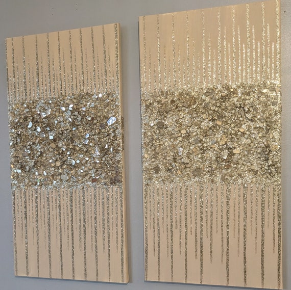 Bling Canvas Painting with Crushed Glass and Glitter / Turquoise