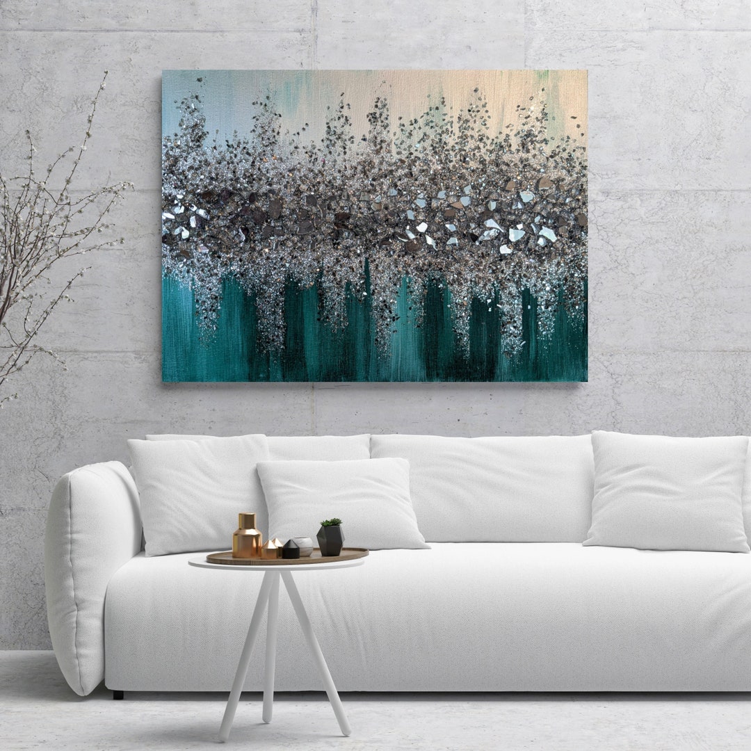 Emerald Green Glitter & Glass Wall Art, Glitter Wall Art, Glitter