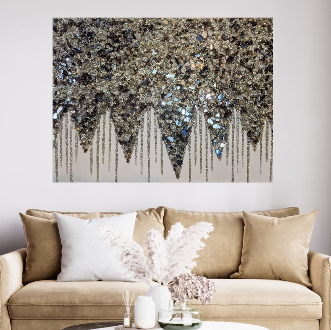 Glam Cream and Gold Glass Glitter Painting Glitter Glass Wall Etsy