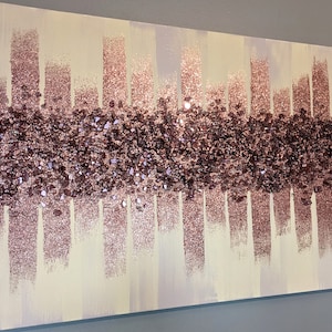 Arte de pared con brillo y vidrio en oro rosa, arte de pared en vidrio, arte de pared en oro rosa, decoración en oro rosa, arte de pared ruborizado, decoración ruborizada, arte con brillo ruborizado