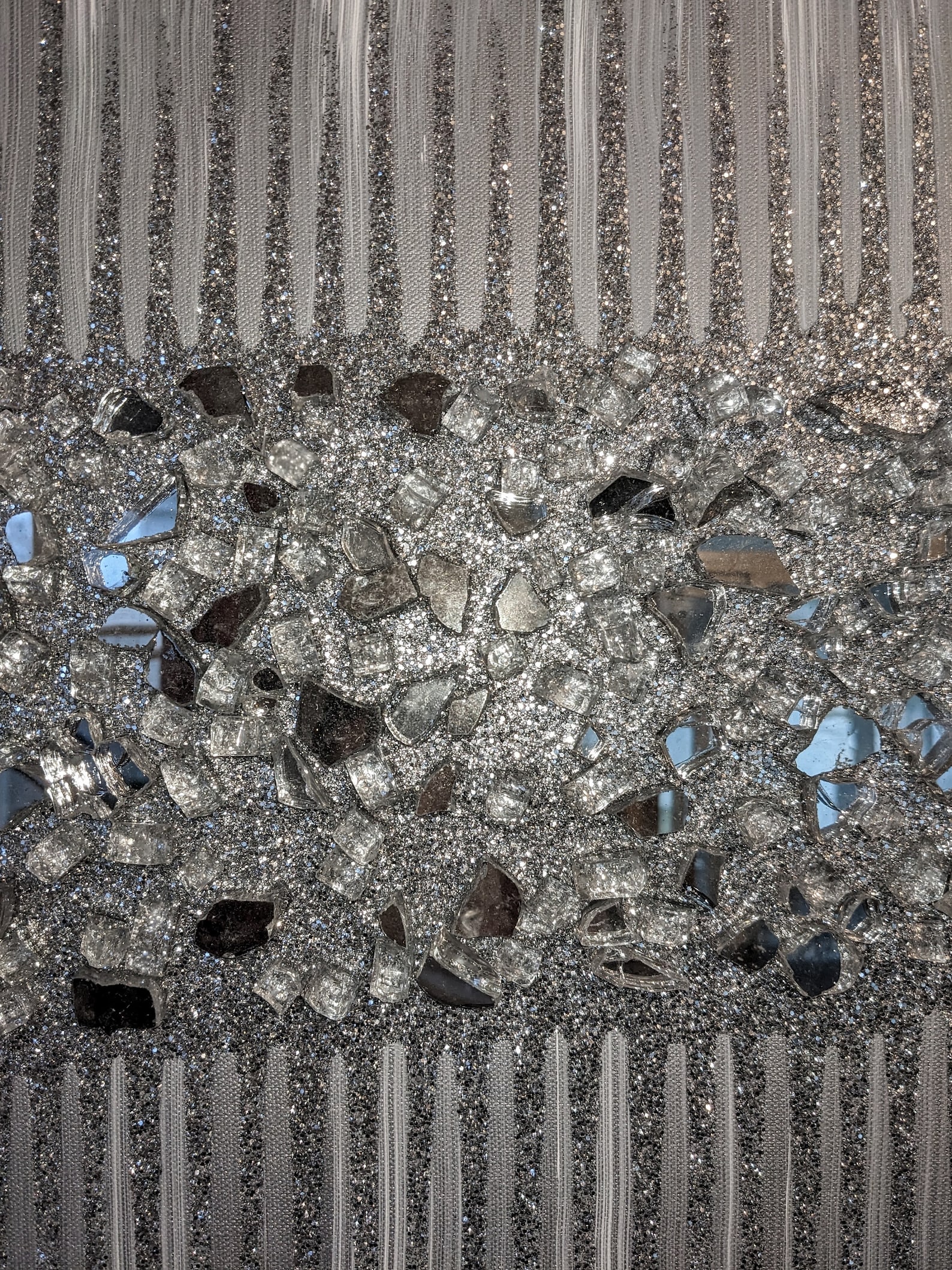 Glitter Wall Art, Silver Glitter Glass Painting, Glitter Painting