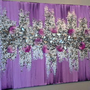Lavender Fields Glam Wall Art, Flower Art, Purple Glitter Glass Painting, Purple Glitter Painting, Purple Glitter Art, Purple Wall Art