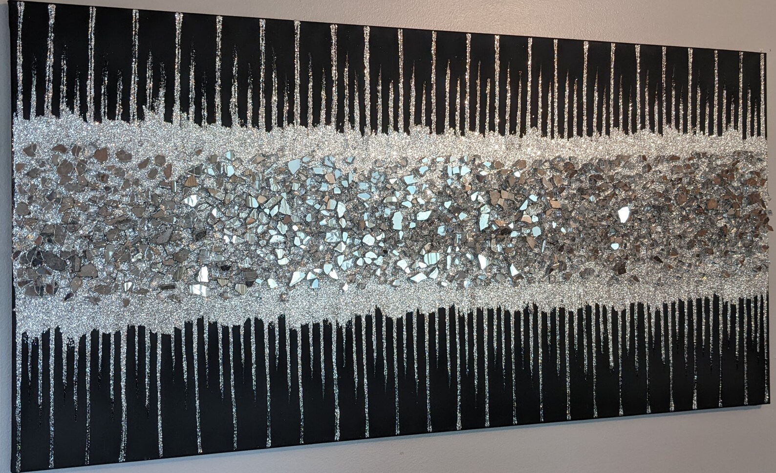 Glitter Painting Glitter Art Black Silver Glitter Glass Etsy