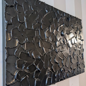 Abstract Painting Metallic Black Textured Art, Minimalist Wall Decor, Modern Texture Painting, Contemporary Home Accent, Unique Gift Idea