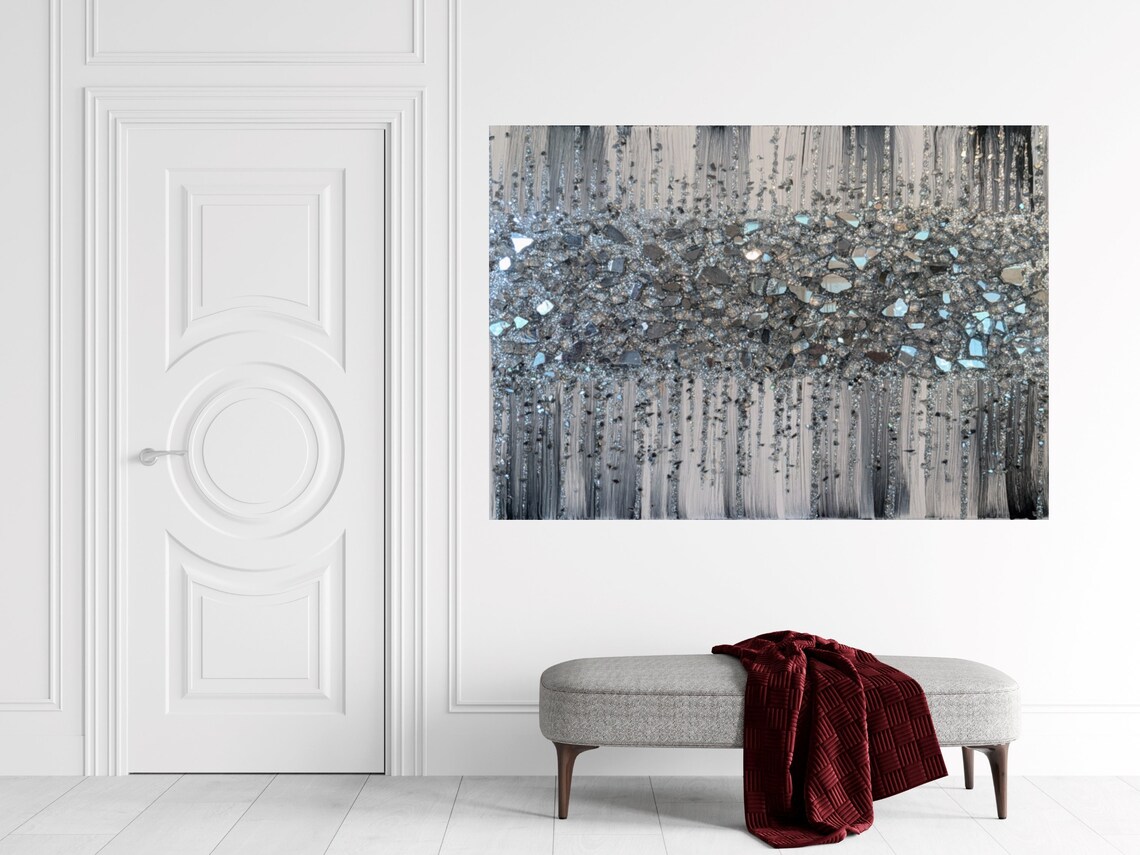 Classy Black & White Glitter Glass Wall Art Glass Wall Art Etsy