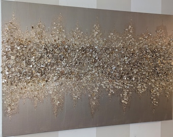 Glitter Painting Champagne Wall Art, Gold & Champagne Glitter Art, Elegant Sparkling Home Decor Canvas