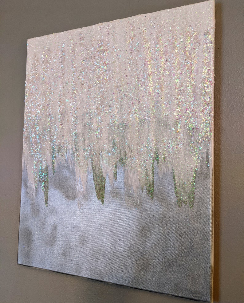 Glitter Painting Glitter Art Silver Glitter Painting Silver Etsy