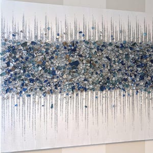 Glitter Painting, Glitter Art, Silver Blue Glitter Glass Painting, Silver Glitter Art, Abstract Painting, Abstract Art, Silver Abstract Art