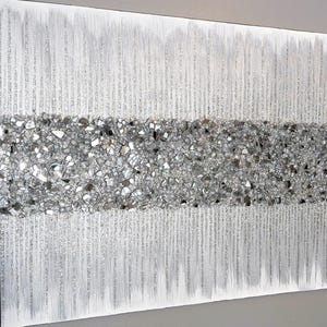 Silver & White Glitter Glass Glam Wall Art, Silver Glitter Glass Painting, Bling Home Wall Decor Hanging, Sparkly Abstract Modern Original