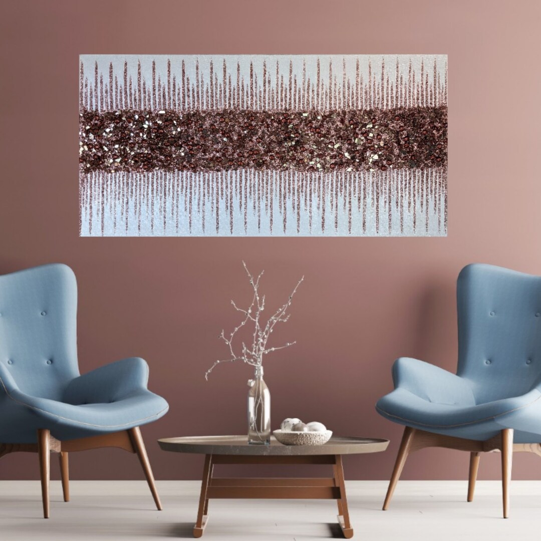 Rose Gold Glam Glitter & Glass Painting, Rose Gold Wall Decor Art, Rose
