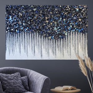 Navy Glitter & Glass Glam Wall Art, Navy Decor, Navy Wall Art, Navy Glitter Art, Crushed Glass Art, Navy Decor, Navy Silver Art, Navy Art