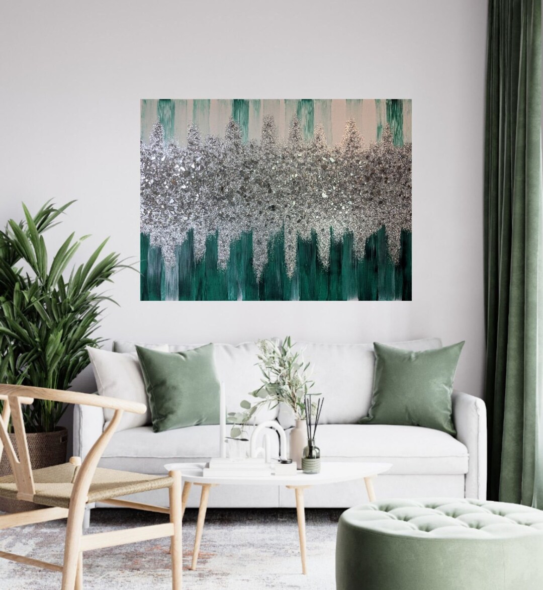 Green Glitter & Glass Wall Art Glitter Wall Art Glitter Etsy