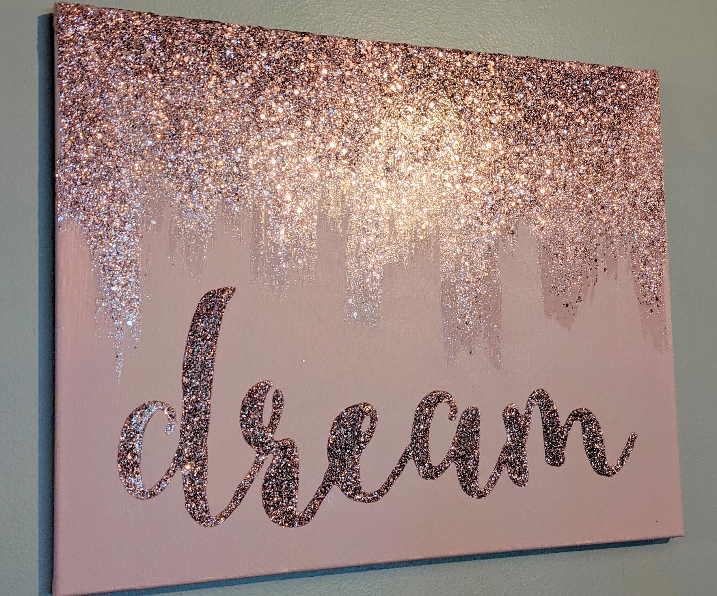 Rose Gold Glitter Painting, Dream Painting, Dream Wall Art, Dream Phrase Art,  Pink Glitter Art, Rose Gold Art, Rose Gold Painting, Mauve Art - Etsy