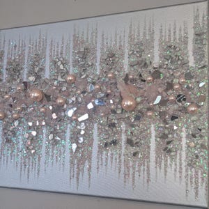 Glass Wall Art Baby Pink Rose Quartz Iridescent Glam Glitter Blush Decor Modern Pink Bedroom Decor