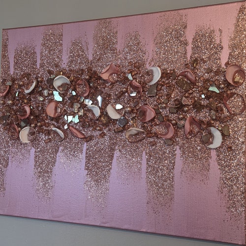 Rose Gold Beauty Glitter Glass Wall Art Glass Wall Art Etsy