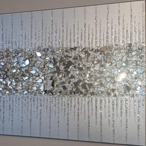 Dazzling Silver Glam Glitter & Glass Wall Art, Silver Glitter Glass Painting, Glitter Painting, Glitter Art,  Silver Glitter Art, Silver Art