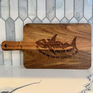 Shark Coochie Cutting Board Funny Charcuterie Board Acacia or Bamboo | Shark-Themed Cheese Board | Host Gift | Coastal Kitchen Decor