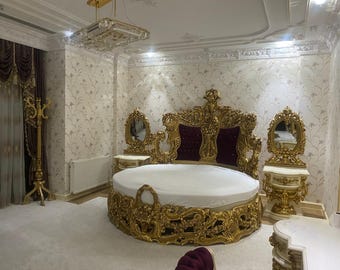 A dream of palace splendor antique luxury bedroom set with round bed  Rococo dream