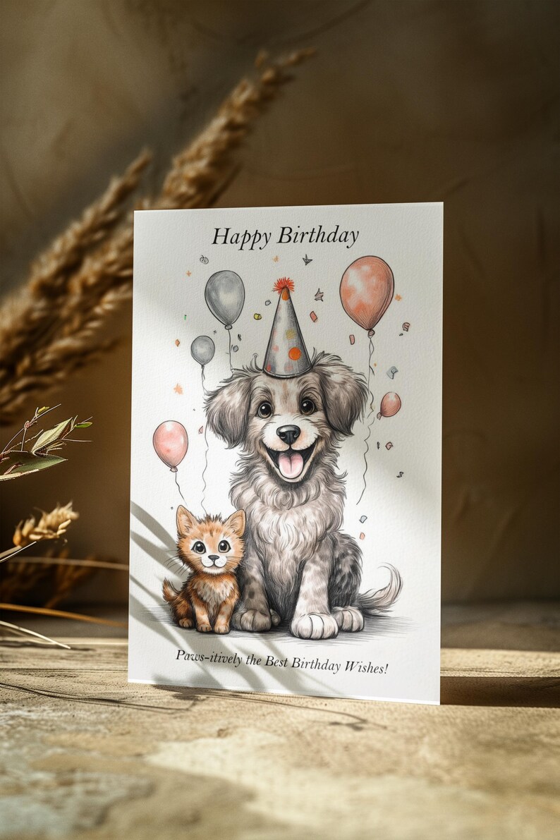 Cute Dog and Cat Birthday Card — Greeting Card | Blank Card | Birthday ...