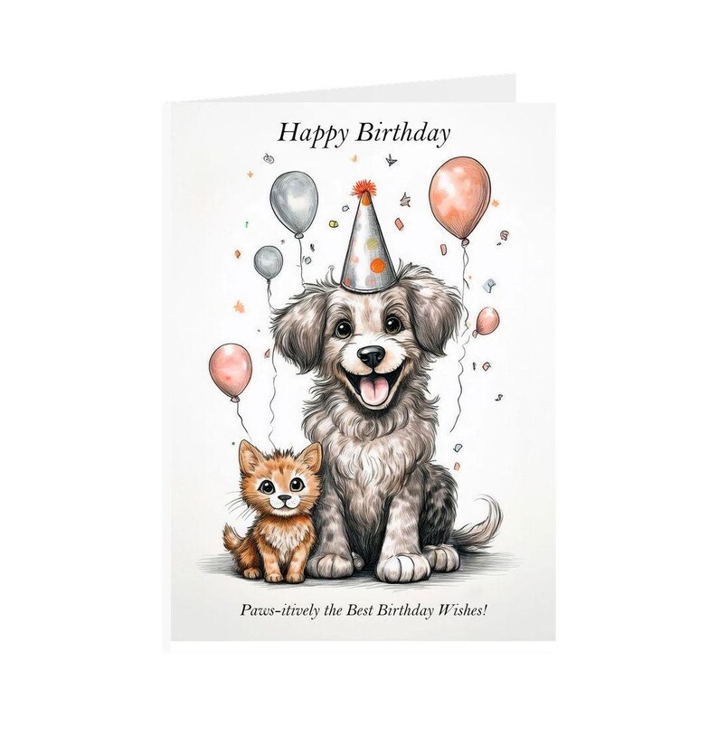 Cute Dog and Cat Birthday Card — Greeting Card | Blank Card | Birthday ...