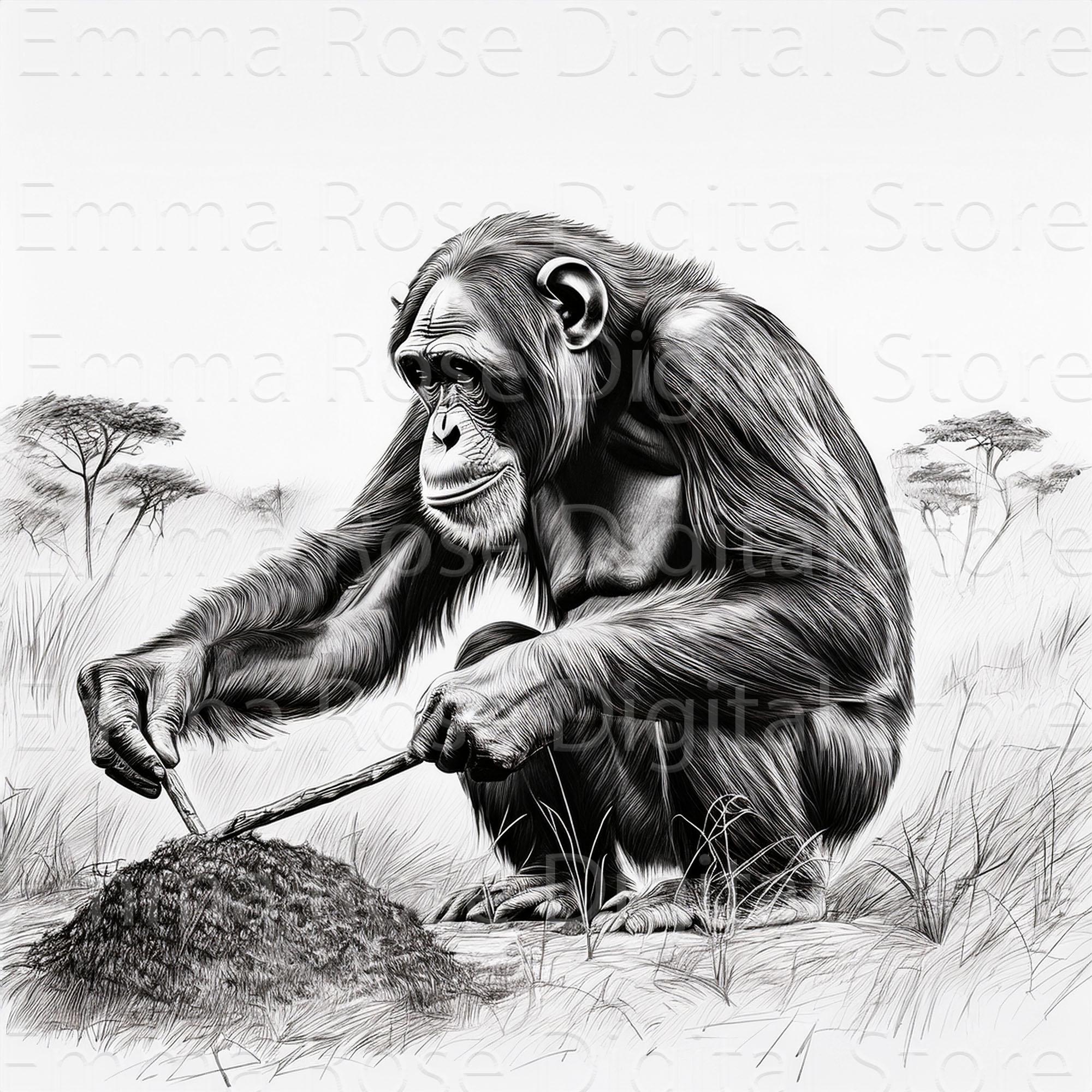 Chimpanzee Portrait | Monkey Line Art | JPG Images | Wildlife Art ...