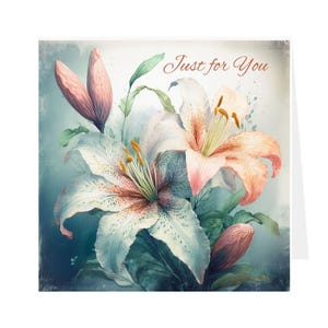 Tarjeta de felicitación en blanco "Just for You" — Elegante tarjeta floral para toda ocasión — Tarjeta para cumpleaños, agradecimiento, para pensar en ti o momentos especiales
