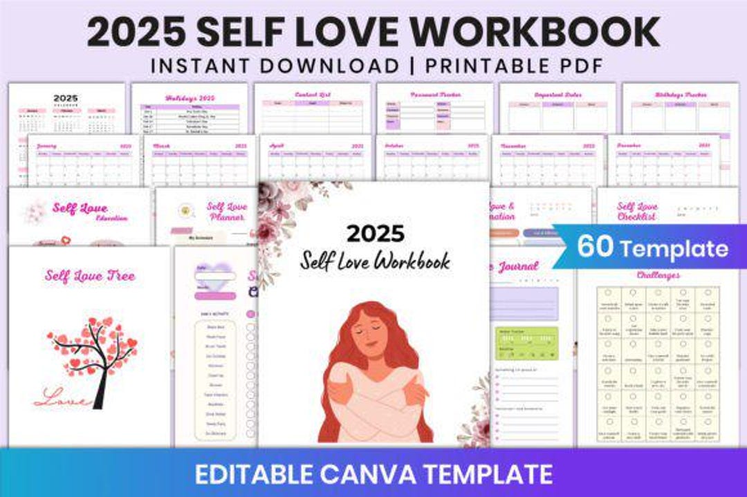 2025 Self Love Workbook | Printable PDF | Self Care Journal | Editable ...