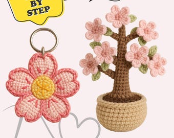 Crochet Cherry Blossom Tree & Keychain Pattern Bundle (PDF Download)