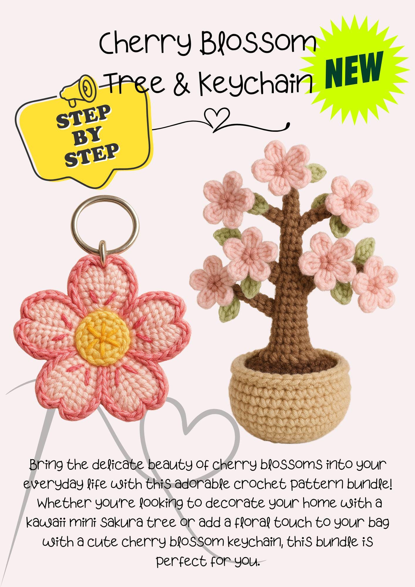 Crochet Cherry Blossom Tree & Keychain Pattern Bundle (PDF