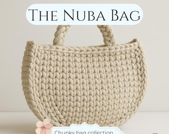 Patrón de ganchillo para bolso Nuba, bolso de mano de lana gruesa, bolso de hombro en forma de media luna (descarga en PDF)