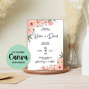 Editable Wedding Invitation Template UK | Blush Floral Canva Invite | Instant Download | Printable Wedding Card Design